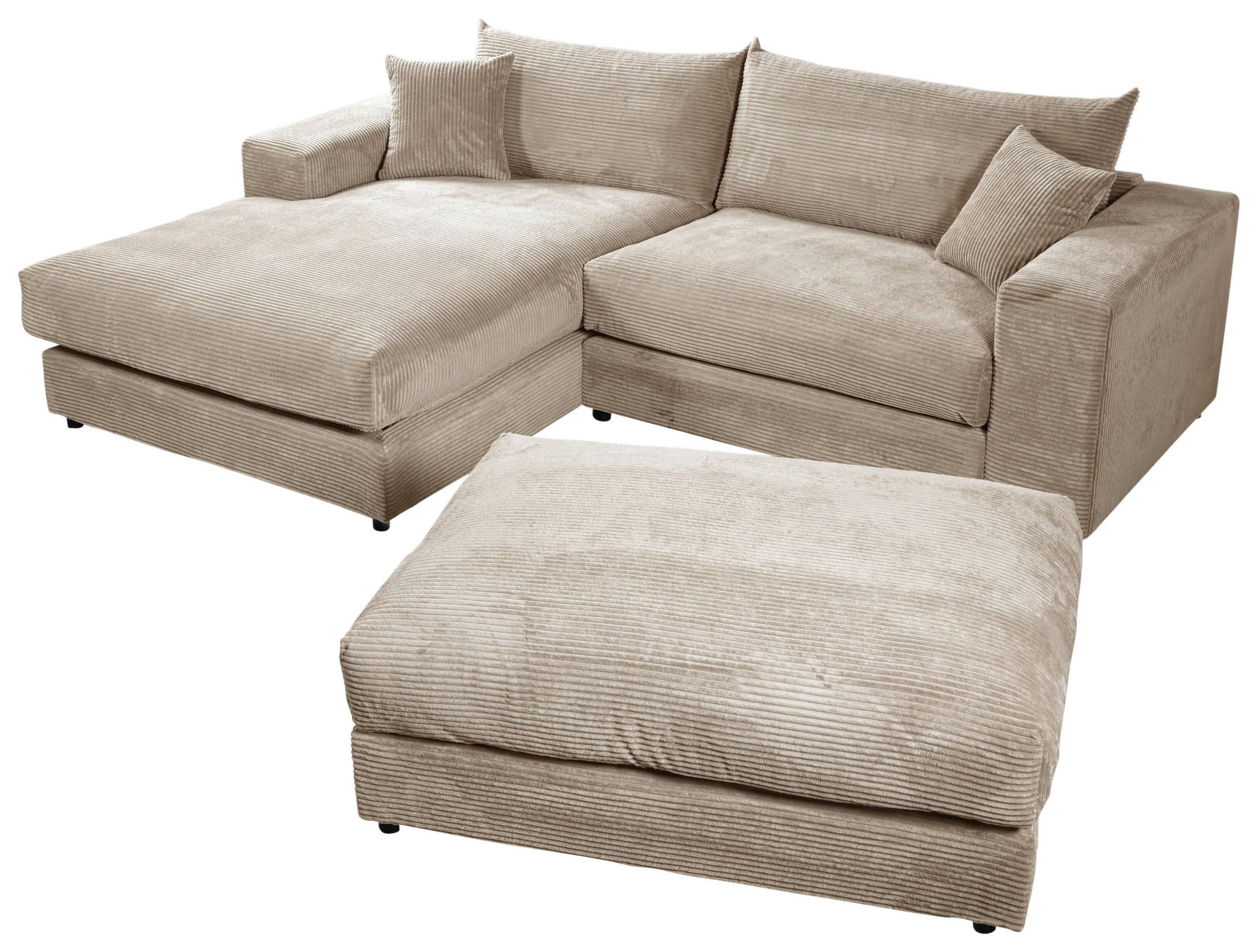 ECKSOFA FUNNY S in Cord, Velours Hellbraun  180/265 cm  - Hellbraun/Schwarz, Basics, Kunststoff/Textil (180/265cm) - Livetastic