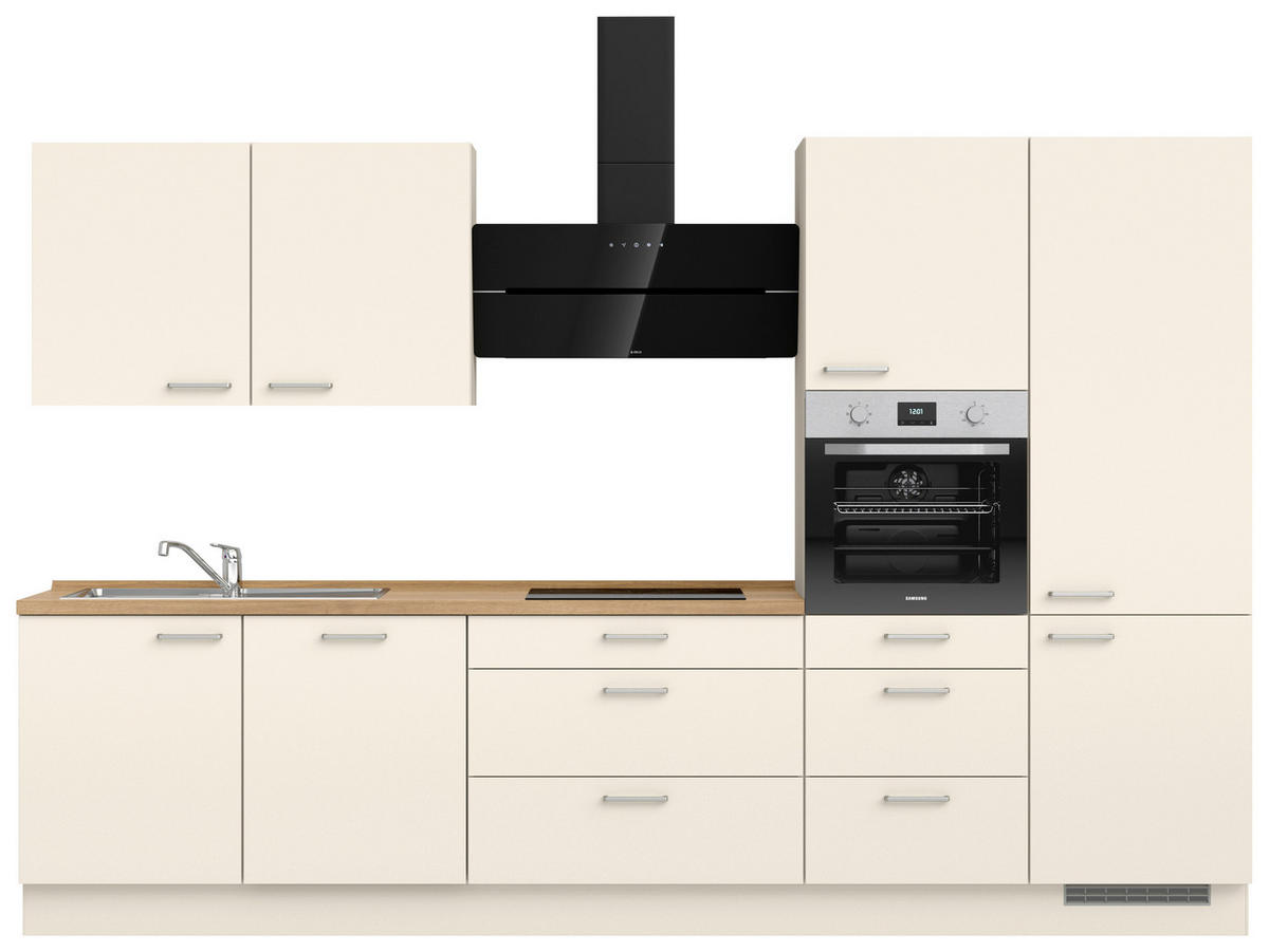 KÜCHENBLOCK 330 cm   in Eichefarben, Magnolie  - Edelstahlfarben/Eichefarben, MODERN, Holzwerkstoff/Metall (330cm) - Nobilia