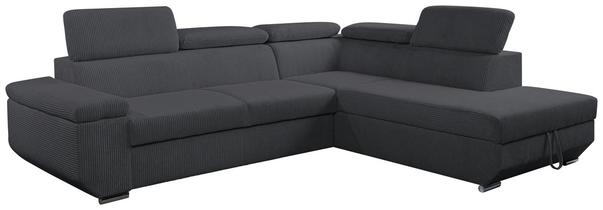 ECKSOFA LARS I Anthrazit Cord  - Chromfarben/Anthrazit, Design, Kunststoff/Textil (264/215cm) - Livetastic