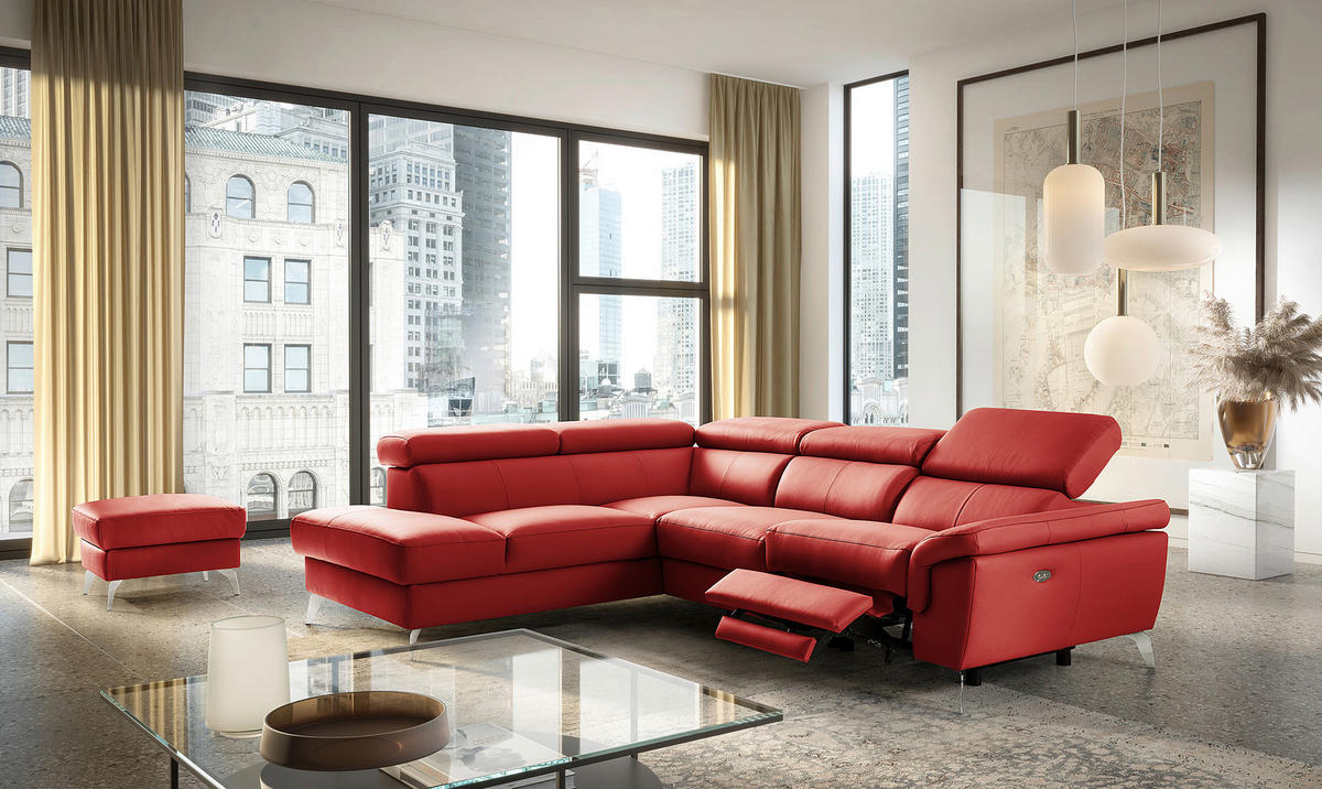 ECKSOFA  in Lederlook Echtleder Rot  210/265 cm  - Chromfarben/Rot, Design, Leder/Textil (210/265cm) - Livetastic