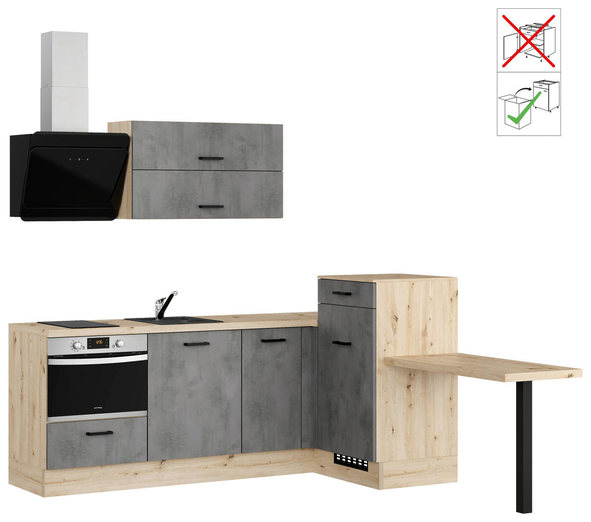 ECKKÜCHE 225/241 cm  in Grau  - Eichefarben/Schwarz, Design, Holzwerkstoff/Metall (225/241cm) - Impuls