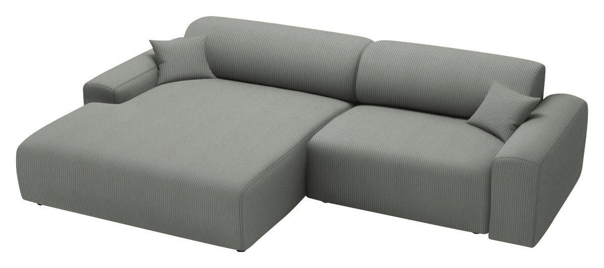 ECKSOFA in Velours, Feincord Hellgrau  178/292 cm  - Hellgrau/Schwarz, Design, Kunststoff/Textil (178/292cm) - home24