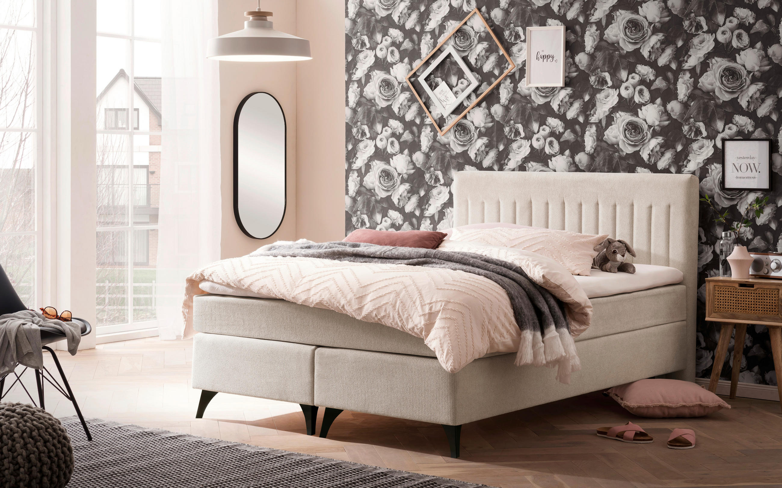 BOXSPRINGBETT 140/200 cm  in Beige  - Beige/Schwarz, Basics, Textil/Metall (140/200cm) - Boxxx