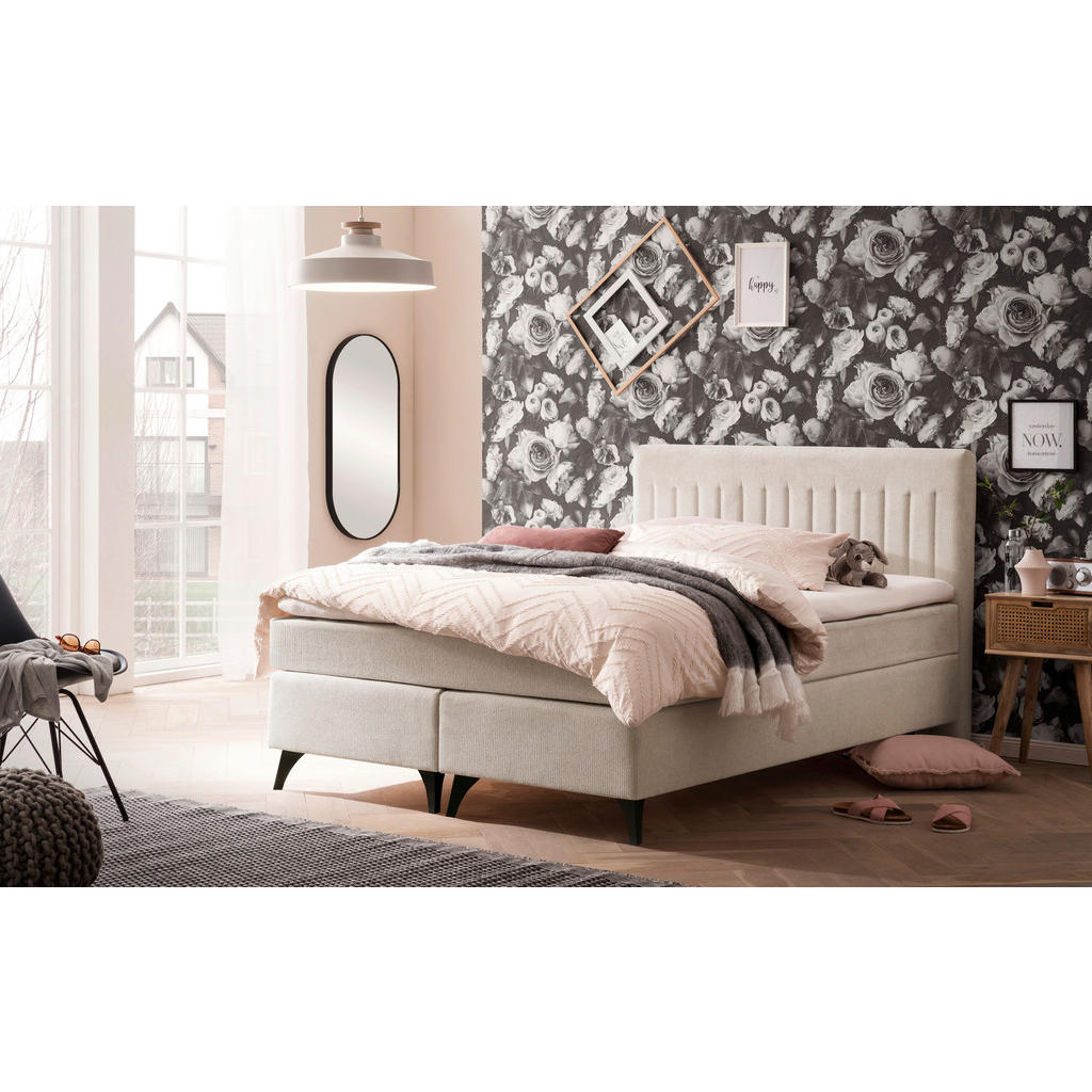 Thumbnail - Boxxx Boxspringbett, Beige, Textil, H3, Höhe ca. 17 cm, 140x200 cm, Stoffauswahl, Topper durchgehend, Matratze in versch...