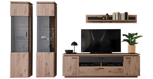 WOHNWAND  in Anthrazit, Eiche dunkel  330/208/50 cm  - Eiche dunkel/Anthrazit, KONVENTIONELL, Glas/Holzwerkstoff (330/208/50cm) - Cantus