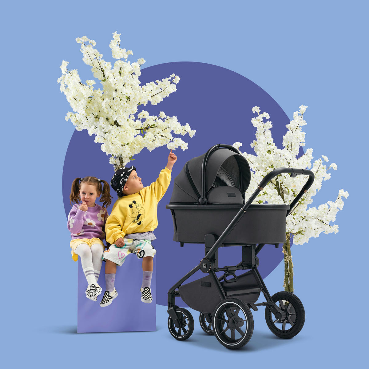KOMBINIRANA DJEČJA KOLICA  Resea+  - crna/antracit, Basics, tekstil (98.5/58/122cm) - Moon