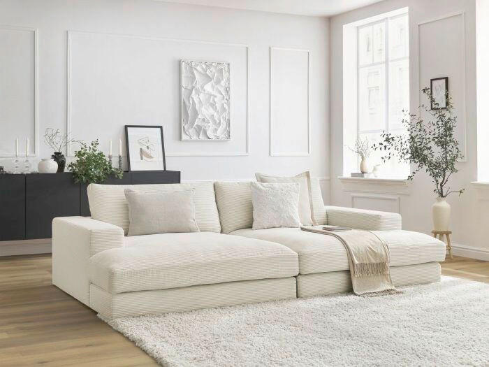 BIGSOFA LEONARD Cord Beige  - Beige/Schwarz, MODERN, Kunststoff/Textil (274/77/159cm)