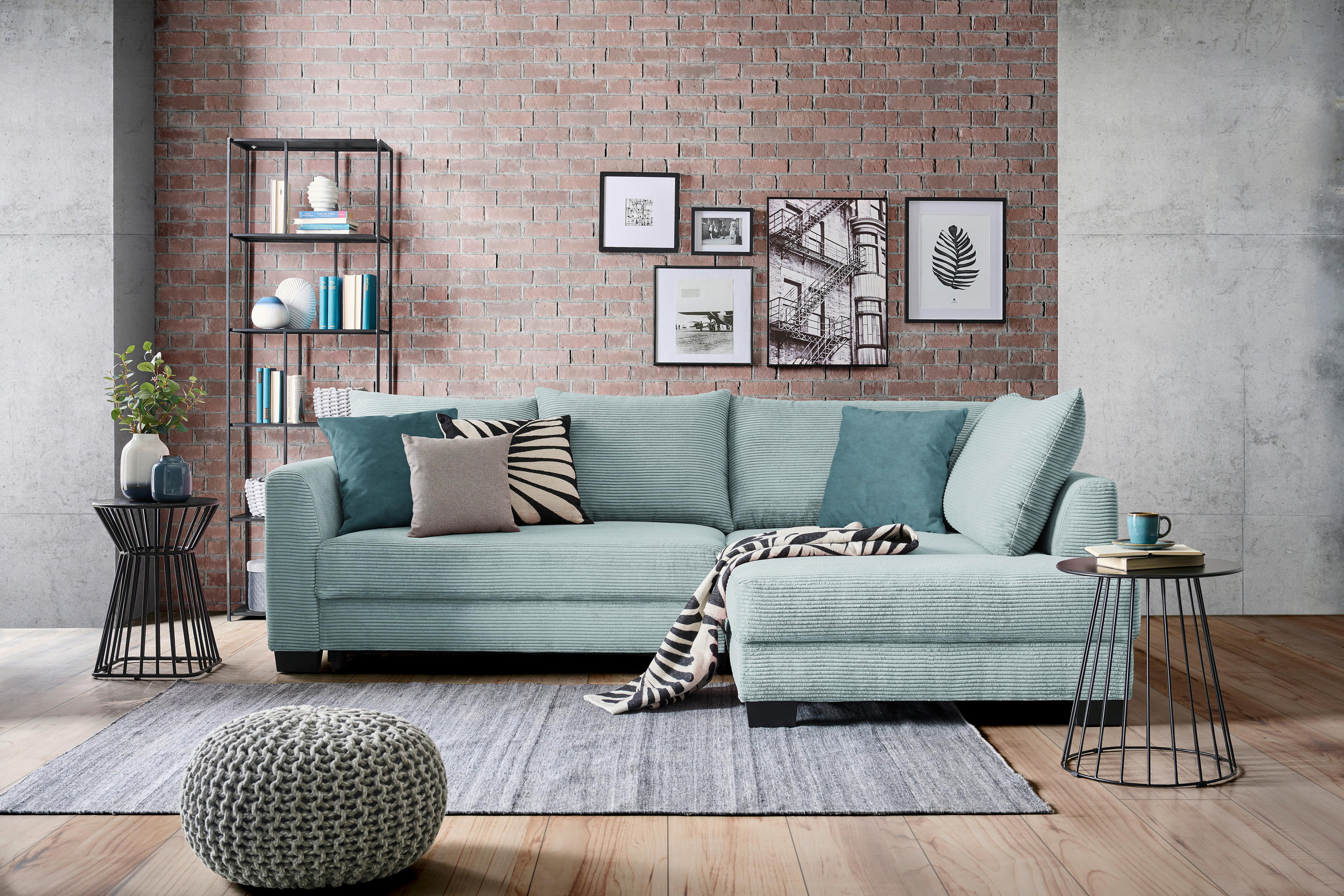 CANAPÉ D'ANGLE in Cord Blaugrau  - Blaugrau/Petrol, Konventionell, Holz/Textil (267/181cm) - Carryhome
