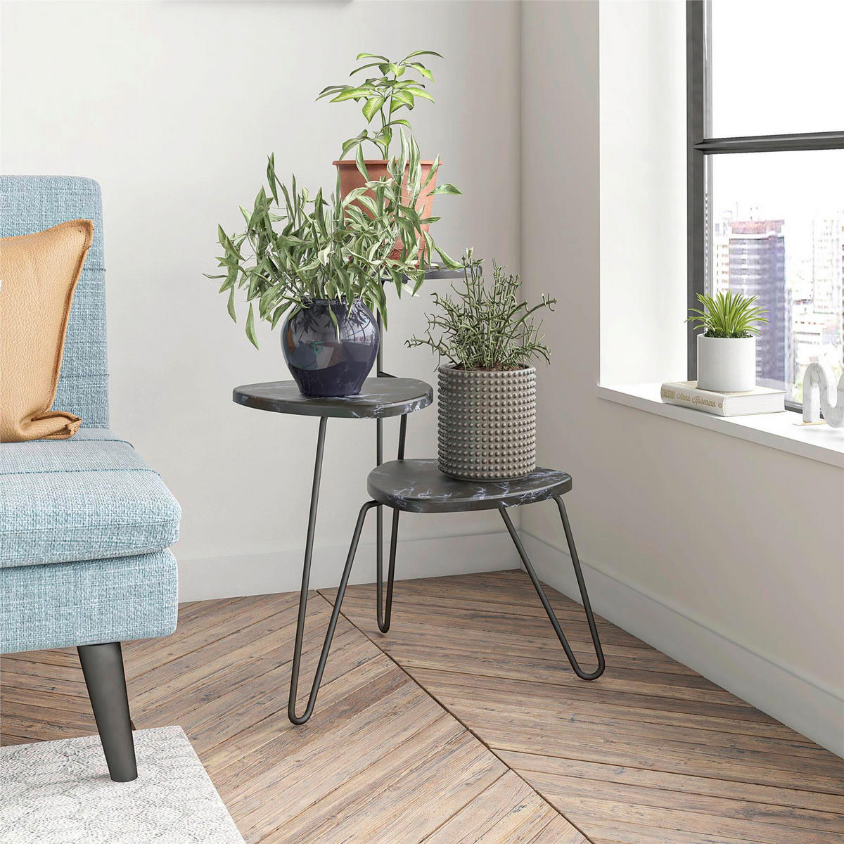 BLUMENSTÄNDER in Metall, Holzwerkstoff  - Schwarz, Design, Holzwerkstoff/Metall (55/63/52cm) - MID.YOU