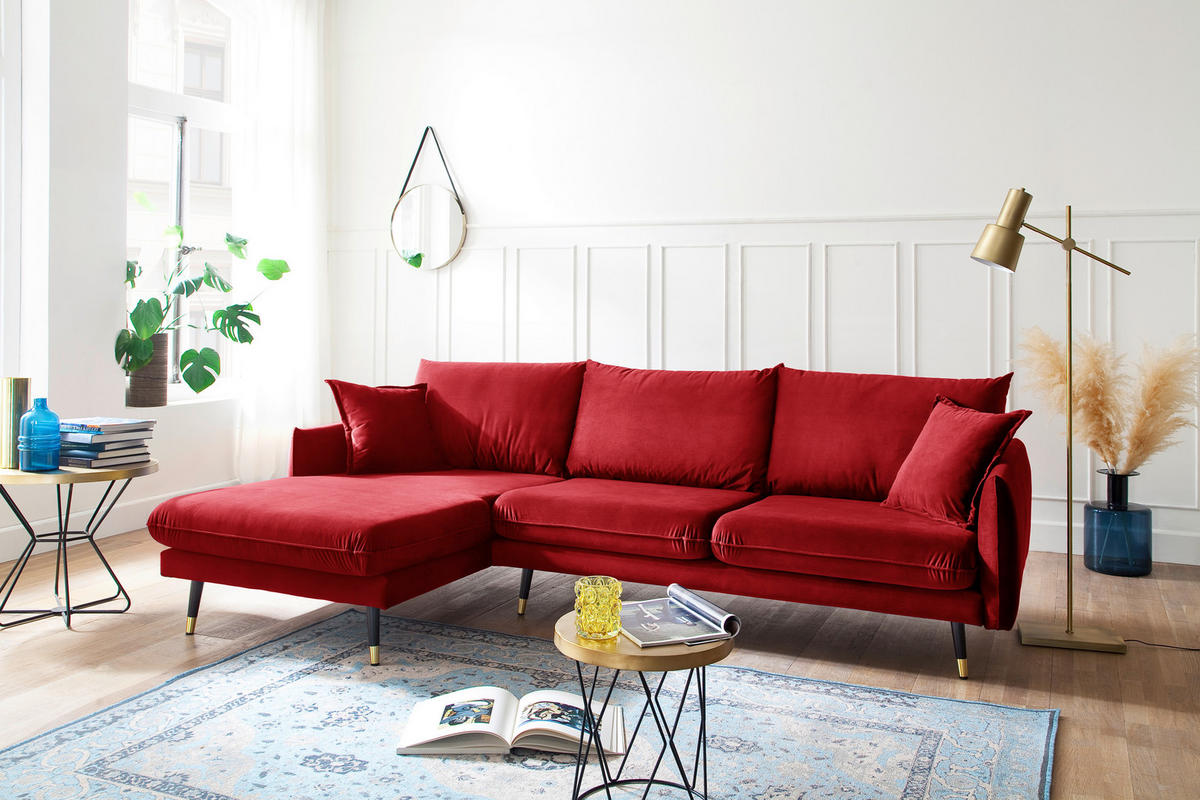 ECKSOFA Eckteil  ROSSANA-REC.2S Dunkelrot Samt  - Dunkelrot, MODERN, Holz/Textil (258/160cm) - MID.YOU