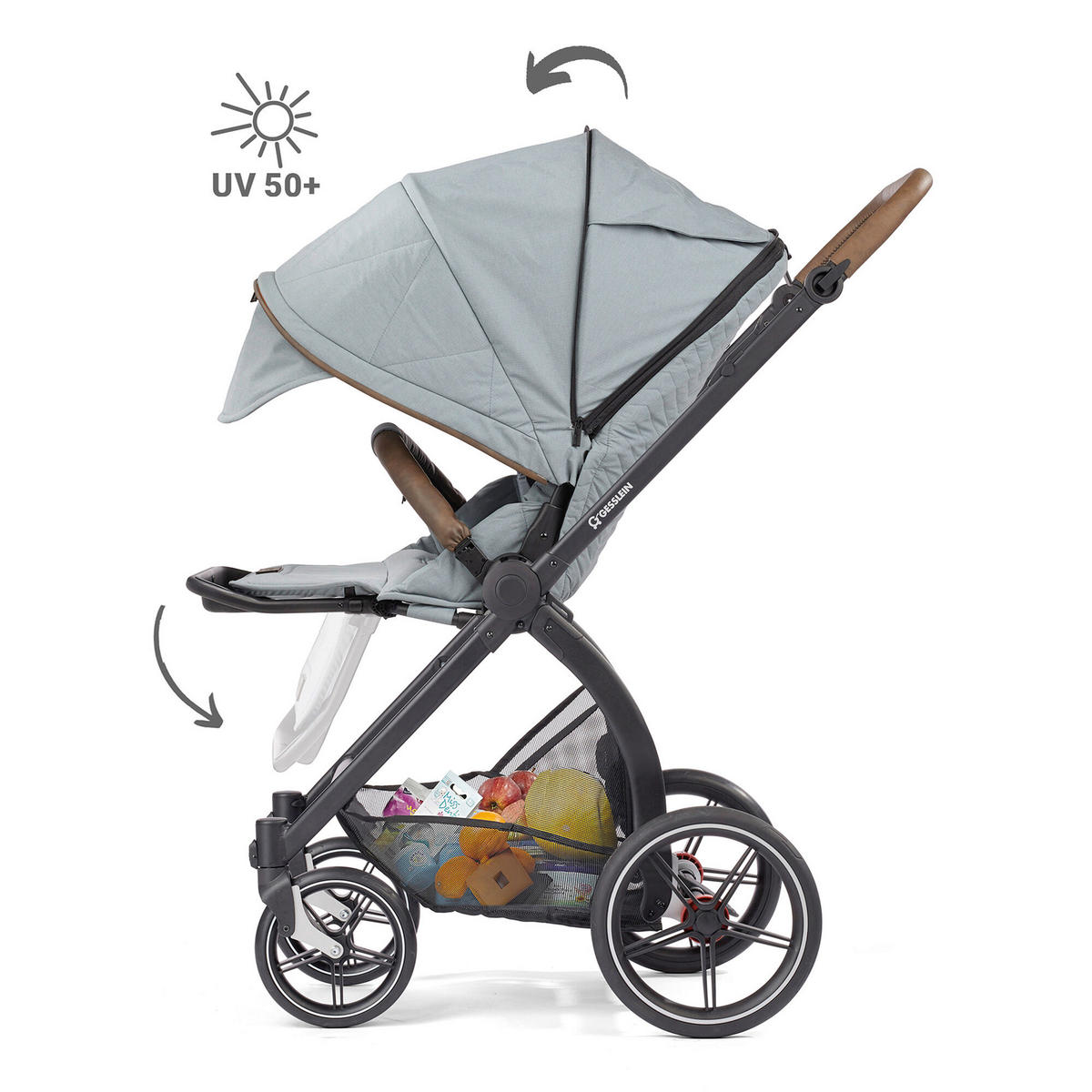 KINDERWAGENSET  FX4 Style 491491 Ltd Edition  Rauchblau  - Graublau/Blaugrau, Basics, Textil/Metall (57/129/100cm) - Gesslein