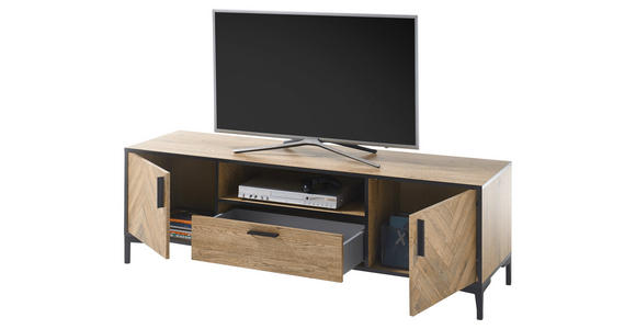 LOWBOARD Schwarz, Eichefarben - Eichefarben/Schwarz, MODERN, Kunststoff (155/50/42cm) - Voleo