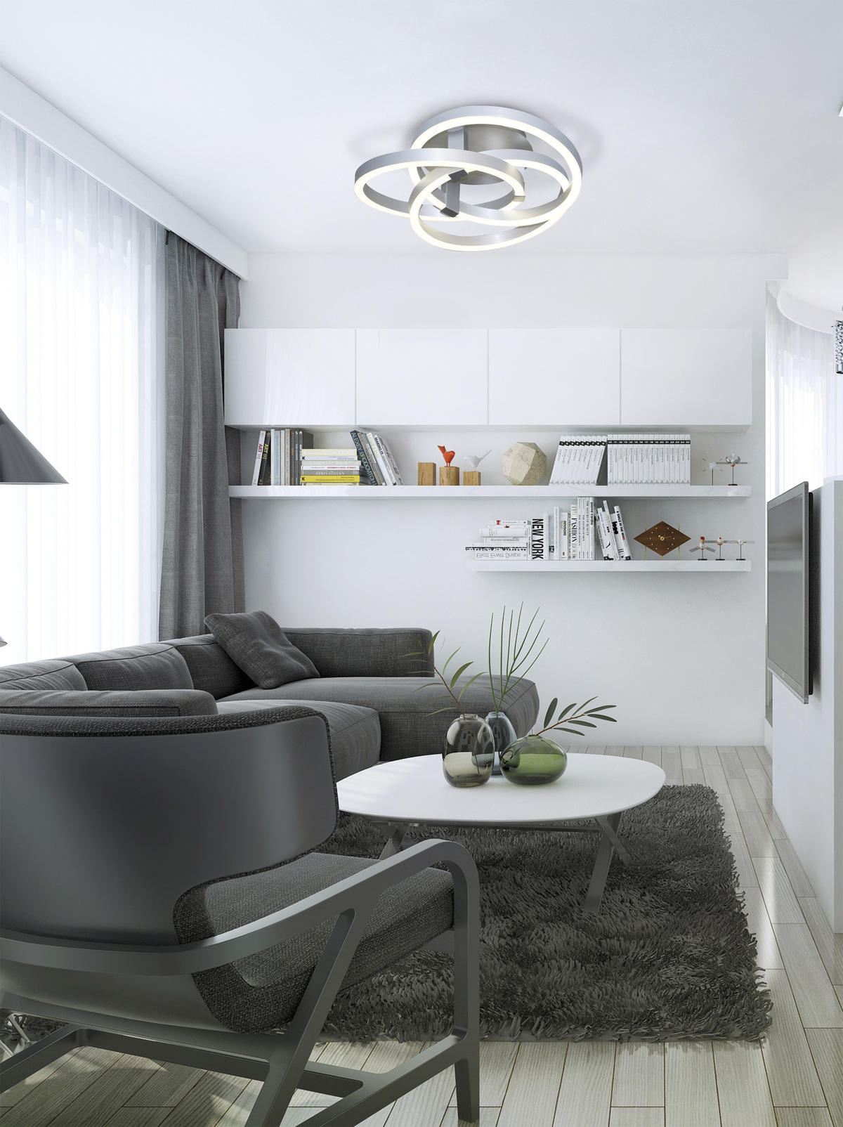 LED-DECKENLEUCHTE  Smart 55/18 cm   - Alufarben, Design, Kunststoff/Metall (55/18cm) - Näve