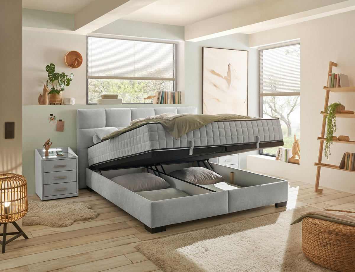 BOXBETT 160/200 cm  in Hellgrau  - Hellgrau/Schwarz, Modern, Holzwerkstoff/Kunststoff (160/200cm) - MID.YOU