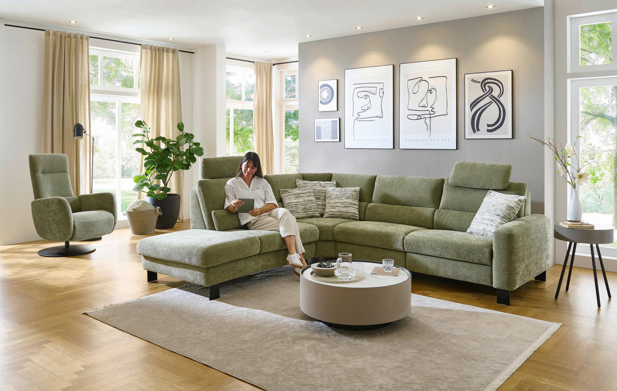 ECKSOFA Olivgrün Chenille  - Schwarz/Olivgrün, Design, Textil/Metall (248/285cm) - Beldomo Comfort