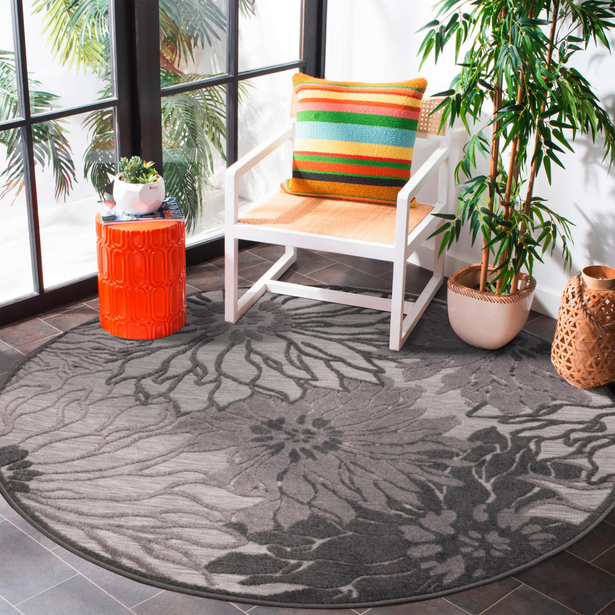 TEPIH ZA UNUTAR./VANJ. UPORAB  150 cm  siva, svijetlo siva  Floral  - siva/svijetlo siva, Lifestyle, tekstil/plastika (150cm)