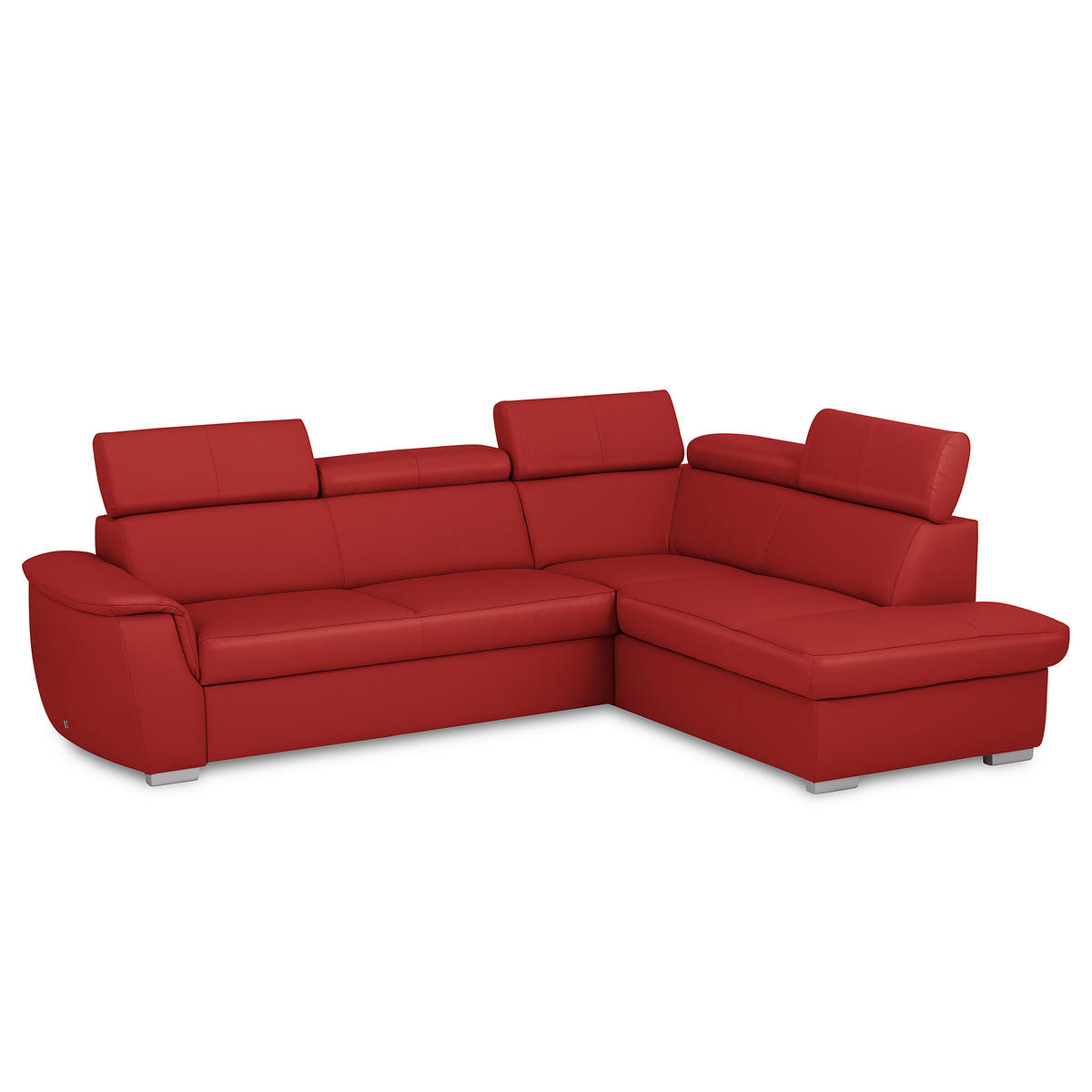 ECKSOFA  in Lederlook Echtleder Rot  - Silberfarben/Rot, Leder/Holz (262/211cm) - Celina Home
