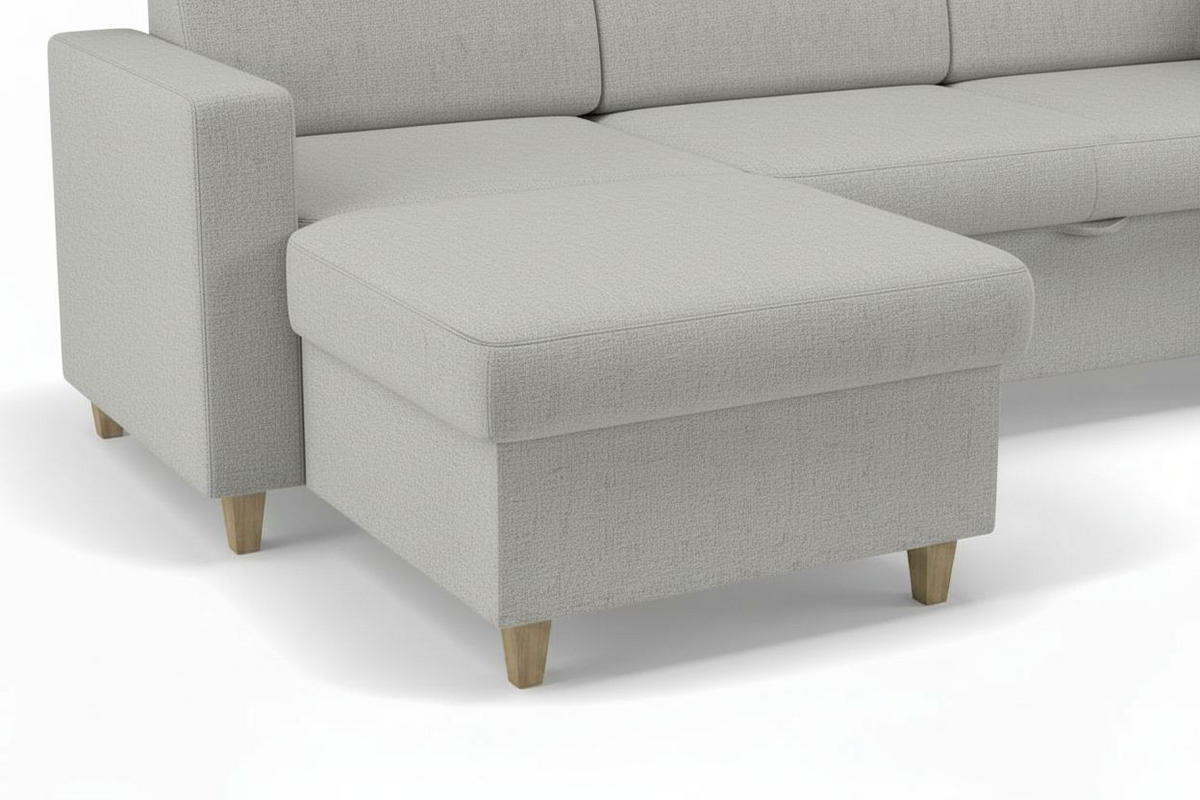 WOHNLANDSCHAFT Bouclé Hellgrau  - Buchefarben/Hellgrau, Design, Holz/Holzwerkstoff (310/160/145cm) - MID.YOU