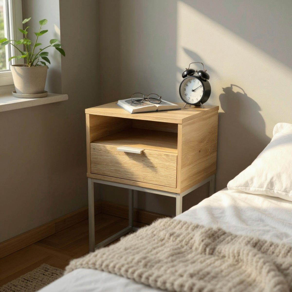 NACHTSCHRANK 40/60/28 cm  - Kaschmir/Eichefarben, MODERN, Holzwerkstoff/Metall (40/60/28cm)