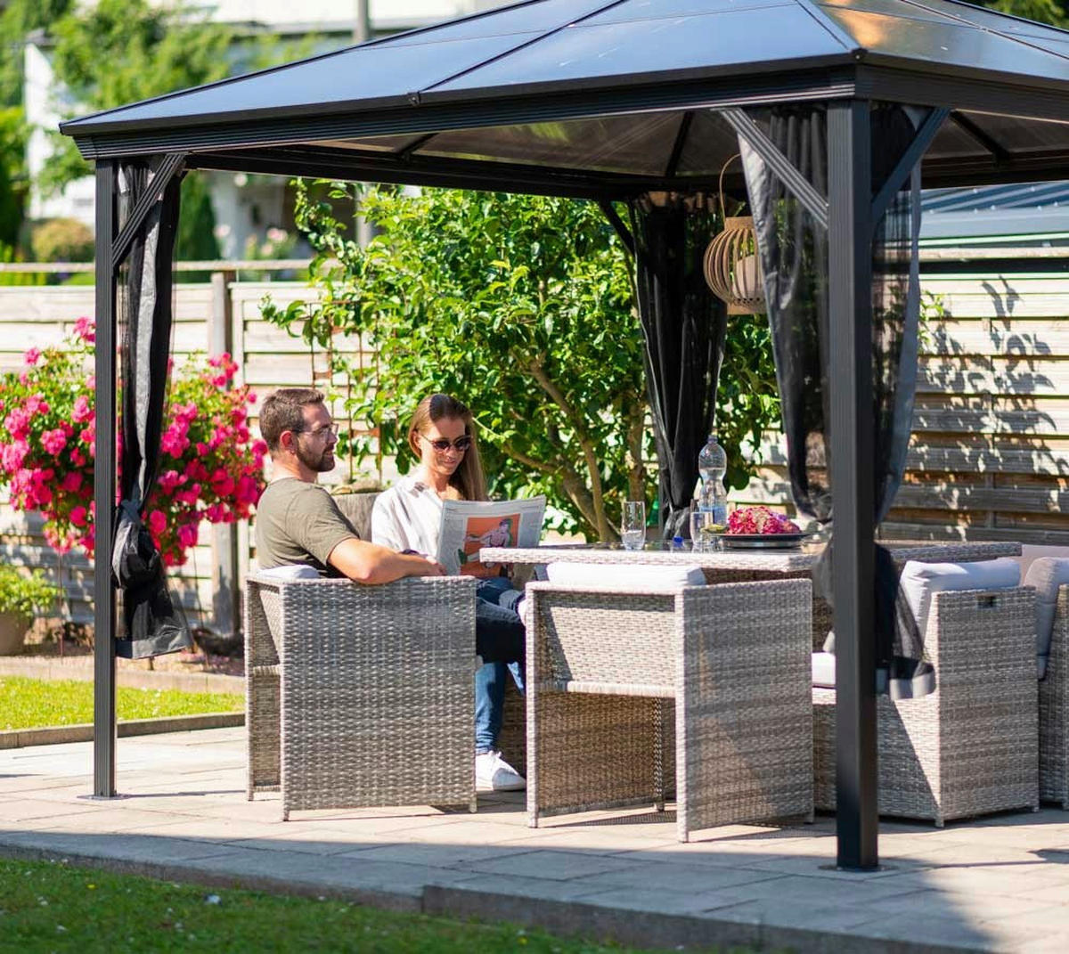 PAVILLON 298/261/298 cm Aluminium  - Anthrazit, Basics, Kunststoff/Metall (298/261/298cm) - Ambia Garden