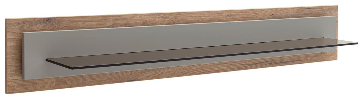 POLICA ZIDNA siva, boje hrasta  staklo, drvni materijal  - siva/boje hrasta, Design, staklo/drvni materijal (150/24/24cm) - Stylife