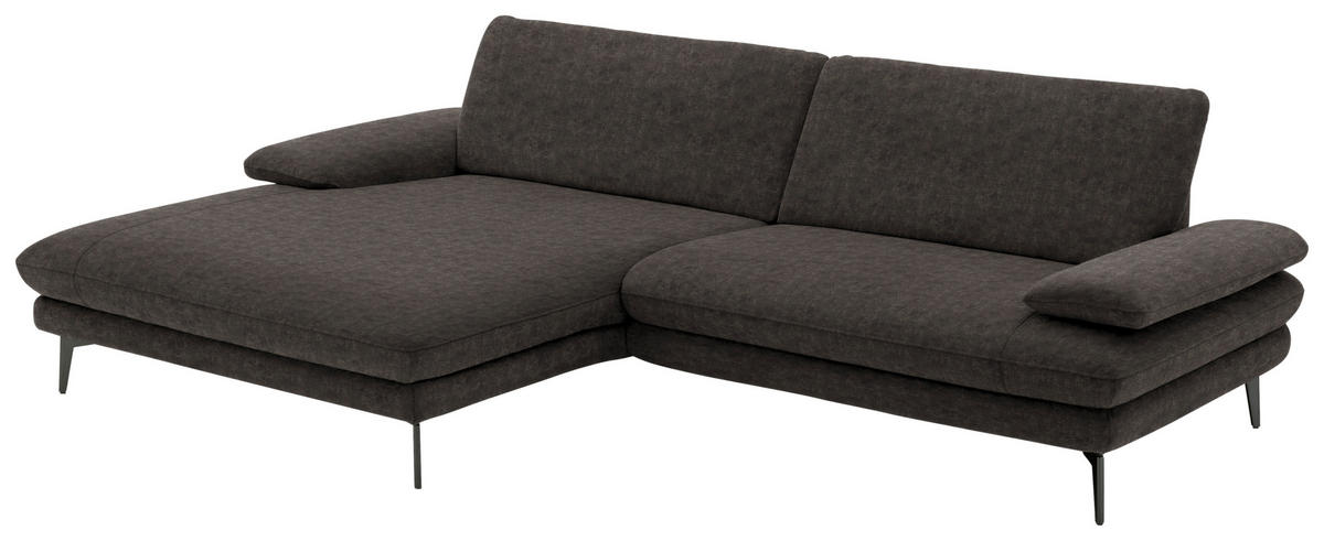 ECKSOFA in Velours Dunkelbraun  - Dunkelbraun/Schwarz, Design, Textil/Metall (184/284cm) - Dieter Knoll