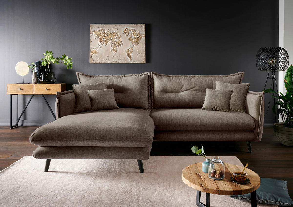 ECKSOFA in Velours Braun  - Schwarz/Braun, Modern, Holz/Textil (180/255cm) - Livetastic