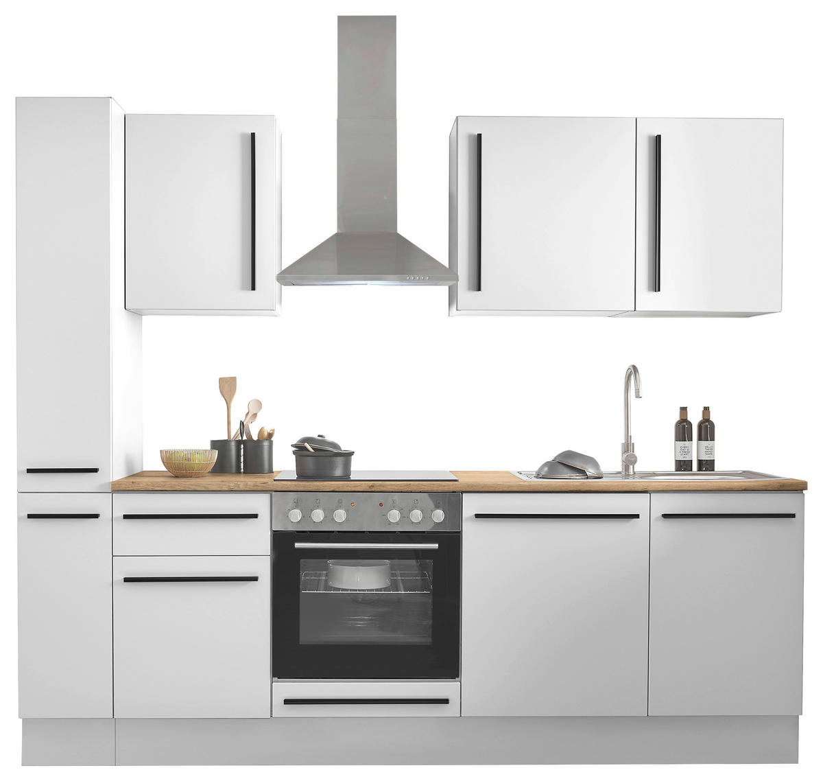 KÜCHENBLOCK 250 cm   in Weiß  - Eichefarben/Schwarz, Design, Holzwerkstoff/Kunststoff (250cm) - MID.YOU