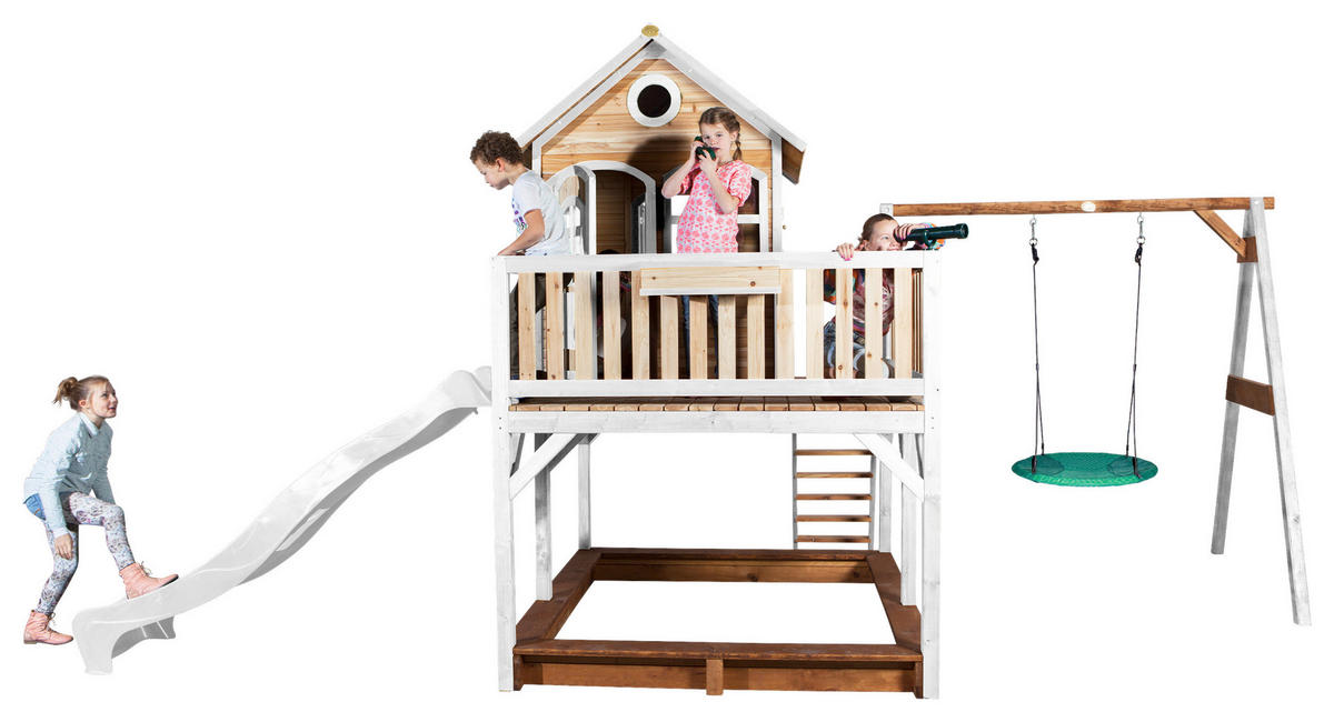 SPIELTURM 613/291/277 cm  - Braun/Weiß, KONVENTIONELL, Holz (613/291/277cm) - Ambia Garden