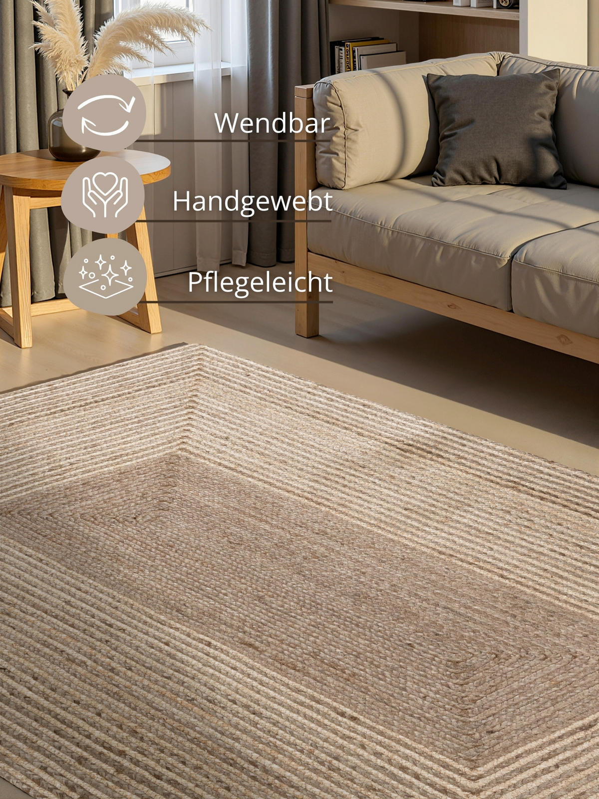 JUTETEPPICH 200/300 cm Juno Creme, Graubraun rechteckig  - Graubraun/Creme, Natur, Textil (200/300cm) - Hanse Home