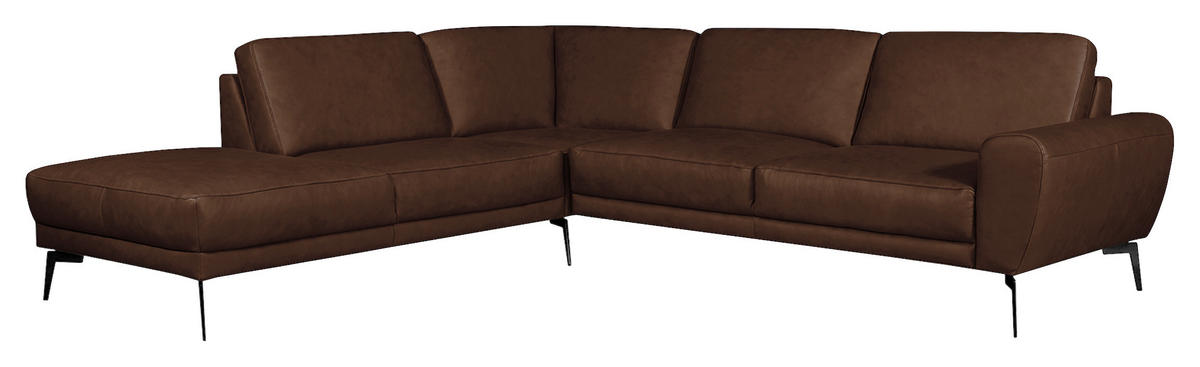 ECKSOFA SPRING Dunkelbraun Echtleder  - Dunkelbraun/Schwarz, Design, Leder/Metall (250/273cm) - Livetastic