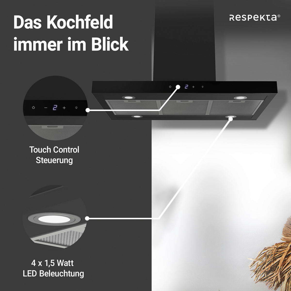 DUNSTABZUGSHAUBE CH44199GISS  - Schwarz, Trend, Glas/Metall (89,5/65/60cm) - Respekta