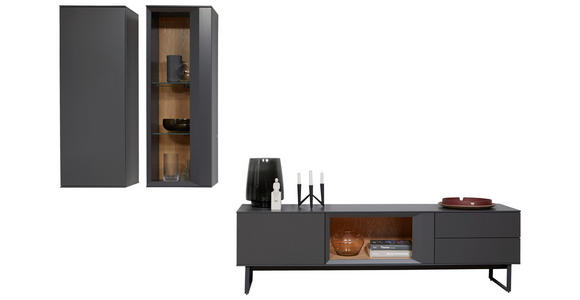 WOHNWAND 315/198,5/47,1 cm in Anthrazit, Eichefarben - Eichefarben/Anthrazit, Design, Glas/Holz (315/198,5/47,1cm) - Dieter Knoll
