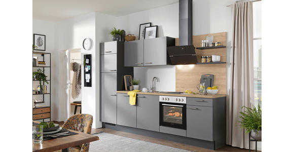 KÜCHENBLOCK 290 cm in Graphitfarben, Grau, Eichefarben - Edelstahlfarben/Eichefarben, Design, Holzwerkstoff/Metall (290cm) - Xora