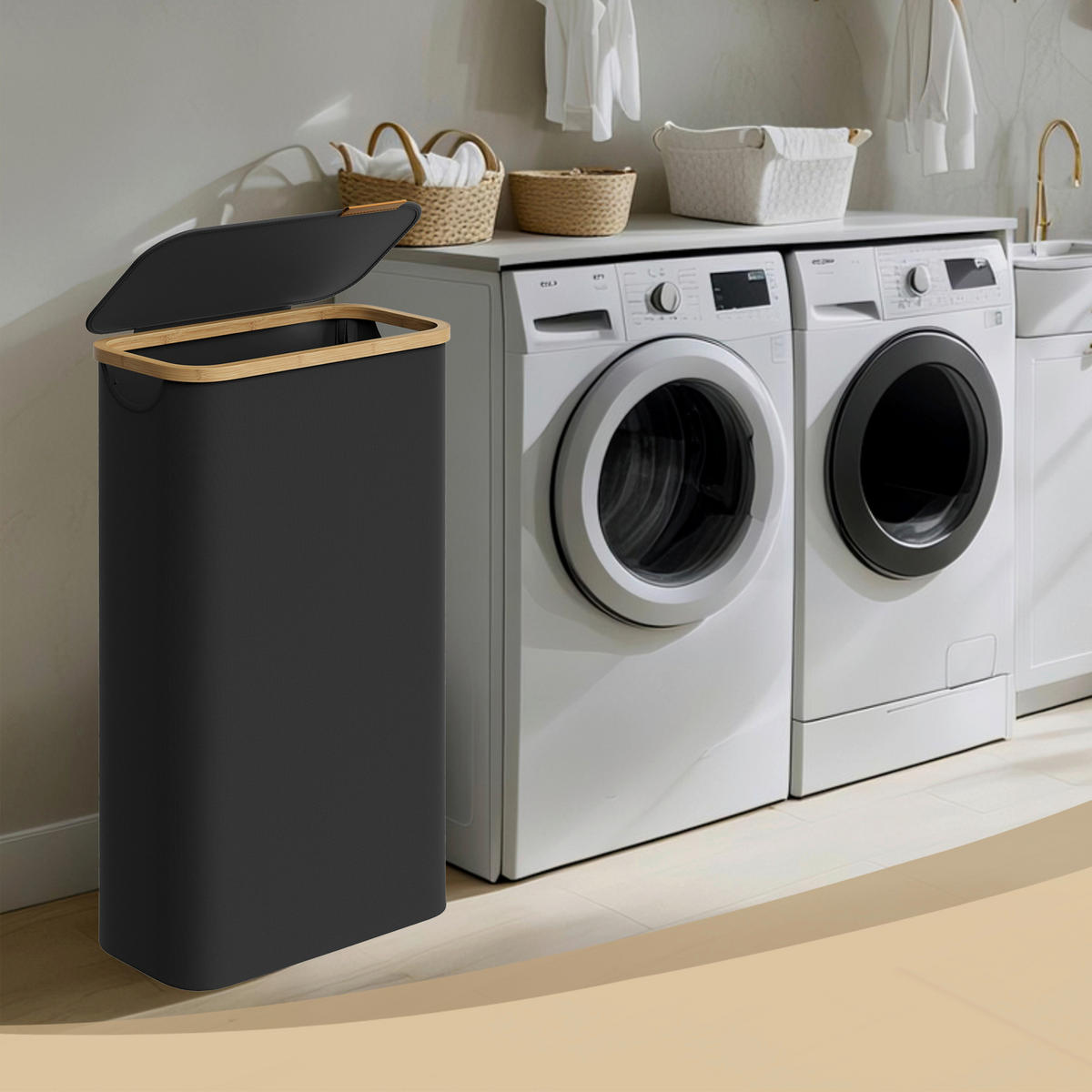 WÄSCHEKORB - Schwarz, Trend, Naturmaterialien/Kunststoff (42/70,5/22,5cm) - Boxxx