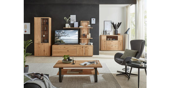 WOHNWAND  in Eichefarben  301/202/45 cm  - Eichefarben/Dunkelgrau, Design, Glas/Holz (301/202/45cm) - Valnatura