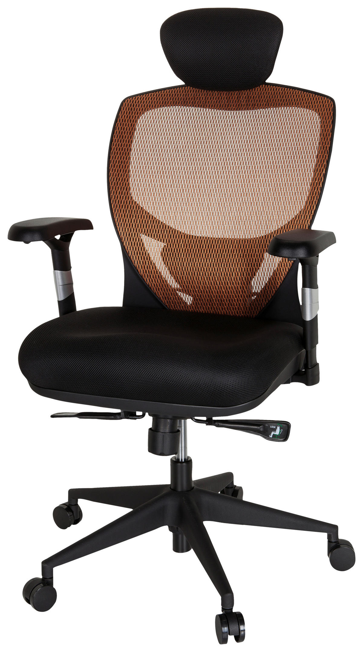 DREHSTUHL Netzbespannung, Flachgewebe Orange, Schwarz  - Schwarz/Orange, Basics, Kunststoff/Textil (66/117/65cm) - MID.YOU