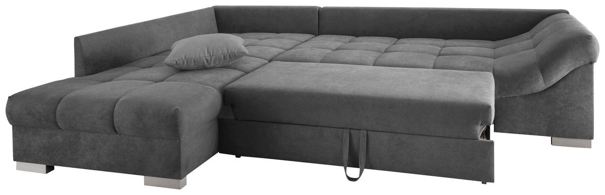 ECKSCHLAFSOFA in Mikrofaser Dunkelgrau  - Dunkelgrau/Silberfarben, Design, Holz/Textil (202/298cm) - MID.YOU