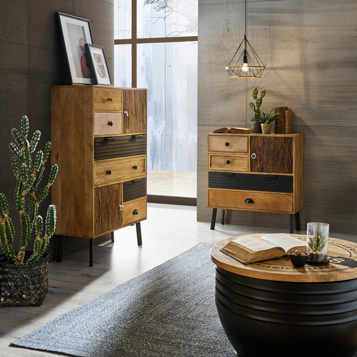 KOMMODE 80/125/35 cm  in Hellbraun, Schwarz, Dunkelbraun  - Hellbraun/Dunkelbraun, Lifestyle, Holz/Metall (80/125/35cm) - Landscape