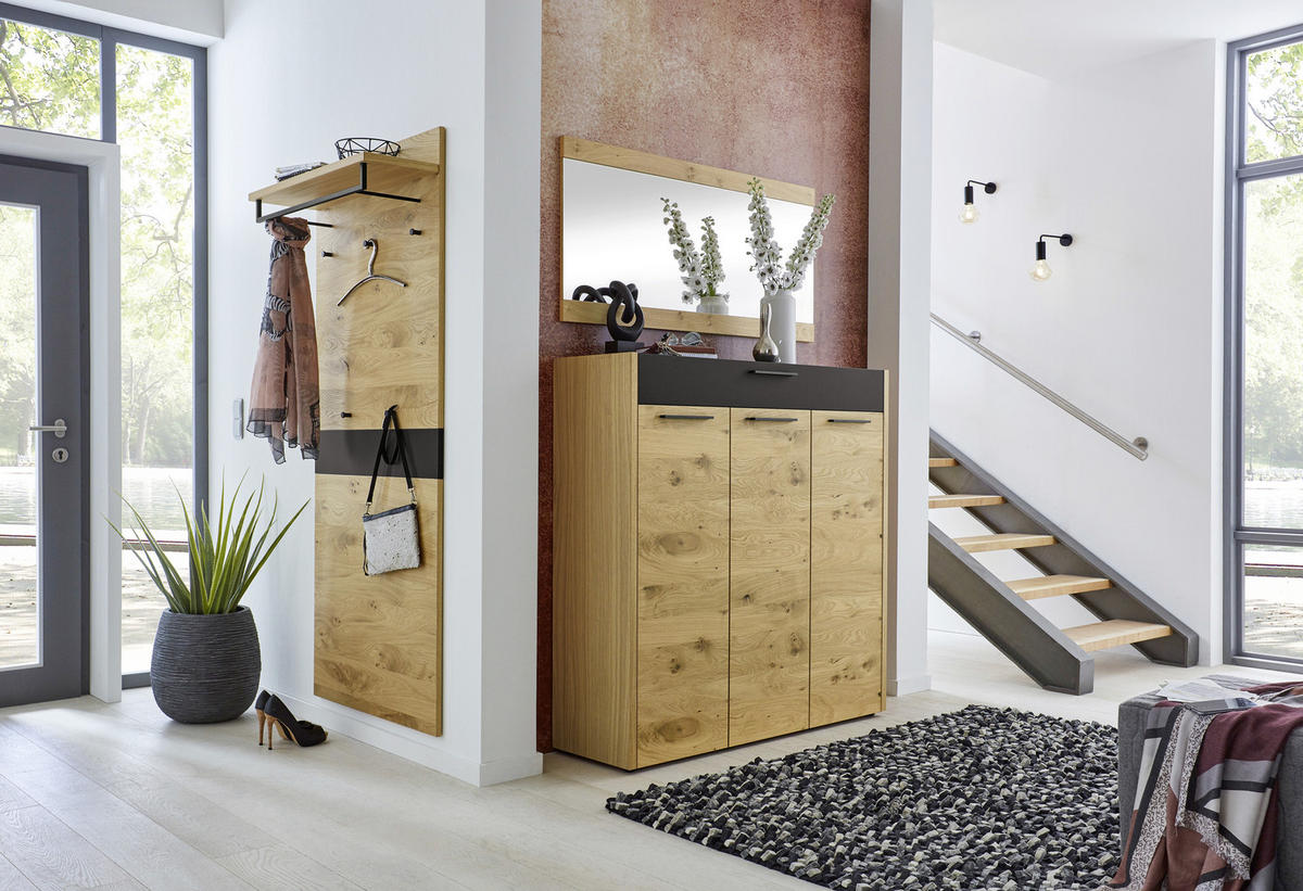 SCHUHSCHRANK Eiche, Balkeneiche furniert Schwarz, Eichefarben  - Eichefarben/Schwarz, Design, Holz/Holzwerkstoff (127/126/37cm)