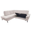 ECKSOFA inkl. Funktionen Creme Velours Bettkasten, Sitzvorzug  - Creme/Schwarz, KONVENTIONELL, Textil/Metall (206/253cm) - Venda