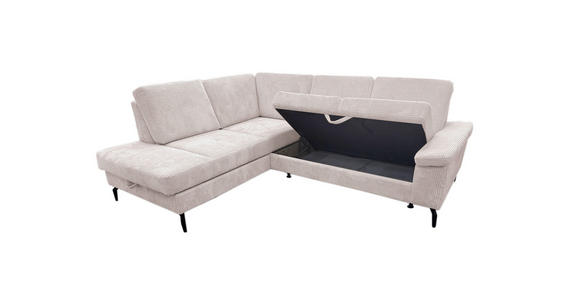 ECKSOFA inkl. Funktionen Creme Velours Bettkasten, Sitzvorzug  - Creme/Schwarz, KONVENTIONELL, Textil/Metall (206/253cm) - Venda