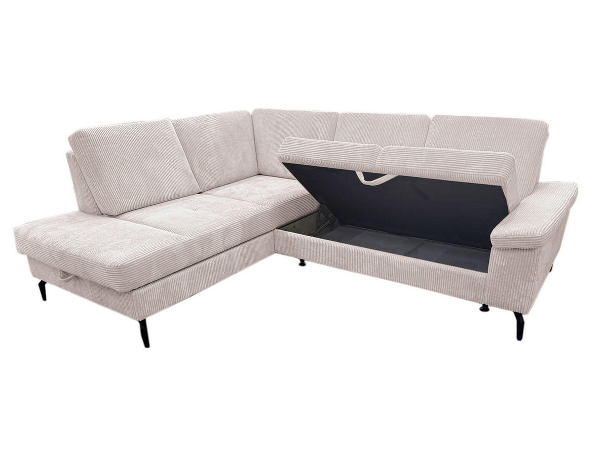 ECKSOFA inkl. Funktionen Creme Velours Bettkasten, Sitzvorzug  - Creme/Schwarz, KONVENTIONELL, Textil/Metall (206/253cm) - Venda