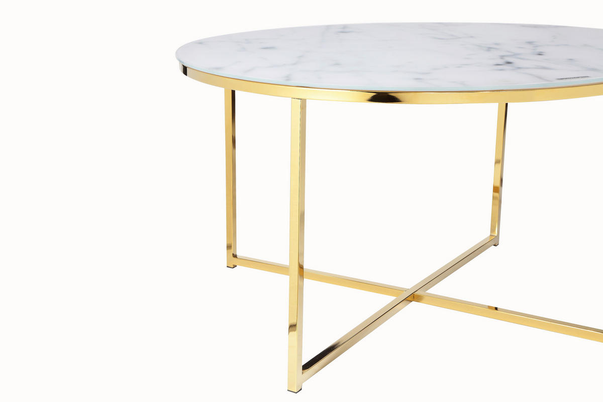 COUCHTISCH 80/80/45 cm rund Weiß, Goldfarben  - Goldfarben/Weiß, Design, Glas/Metall (80/80/45cm) - Livetastic