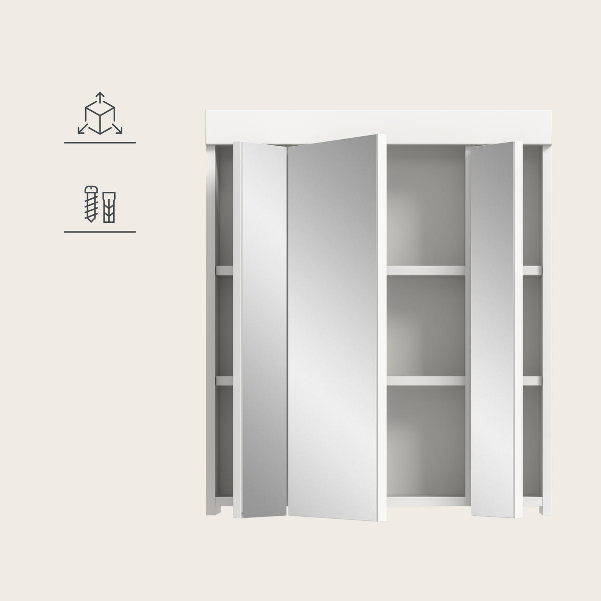 SPIEGELSCHRANK 60/70/18 cm  - Weiß, Trend, Glas/Holzwerkstoff (60/70/18cm) - MID.YOU