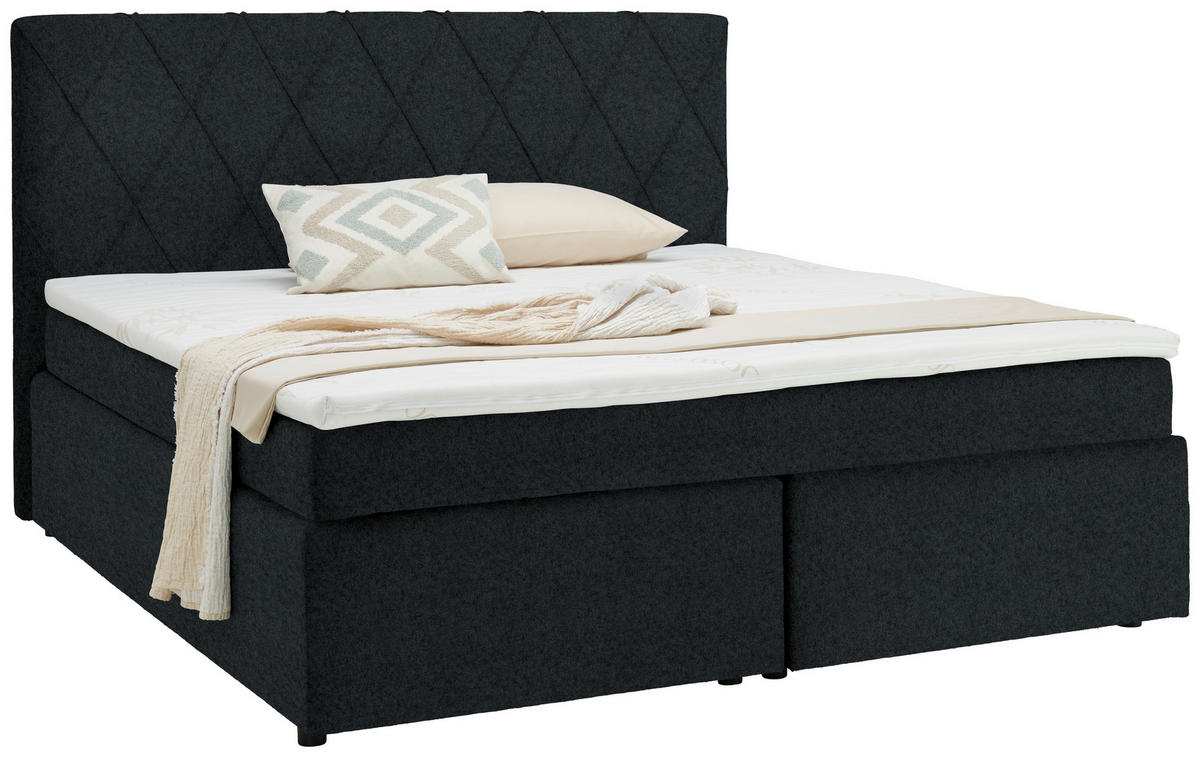 BOXSPRINGBETT 180/200 cm  in Dunkelgrau  - Dunkelgrau/Schwarz, Design, Kunststoff/Textil (180/200cm) - Xora