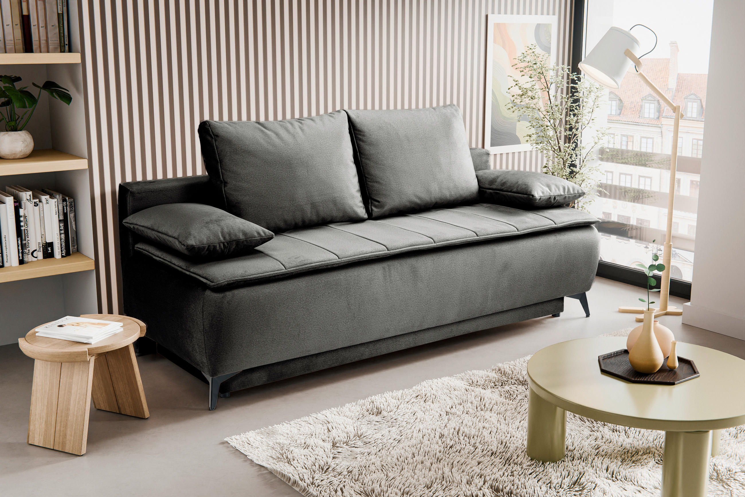 SCHLAFSOFA SENDI  mit Greige  - Greige/Schwarz, Basics, Textil/Metall (210/103/90cm) - MID.YOU