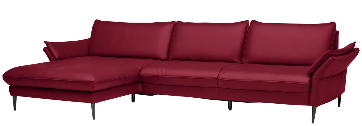 ECKSOFA in Echtleder Rot  - Rot/Schwarz, Design, Leder/Metall (172/334cm) - Valdera