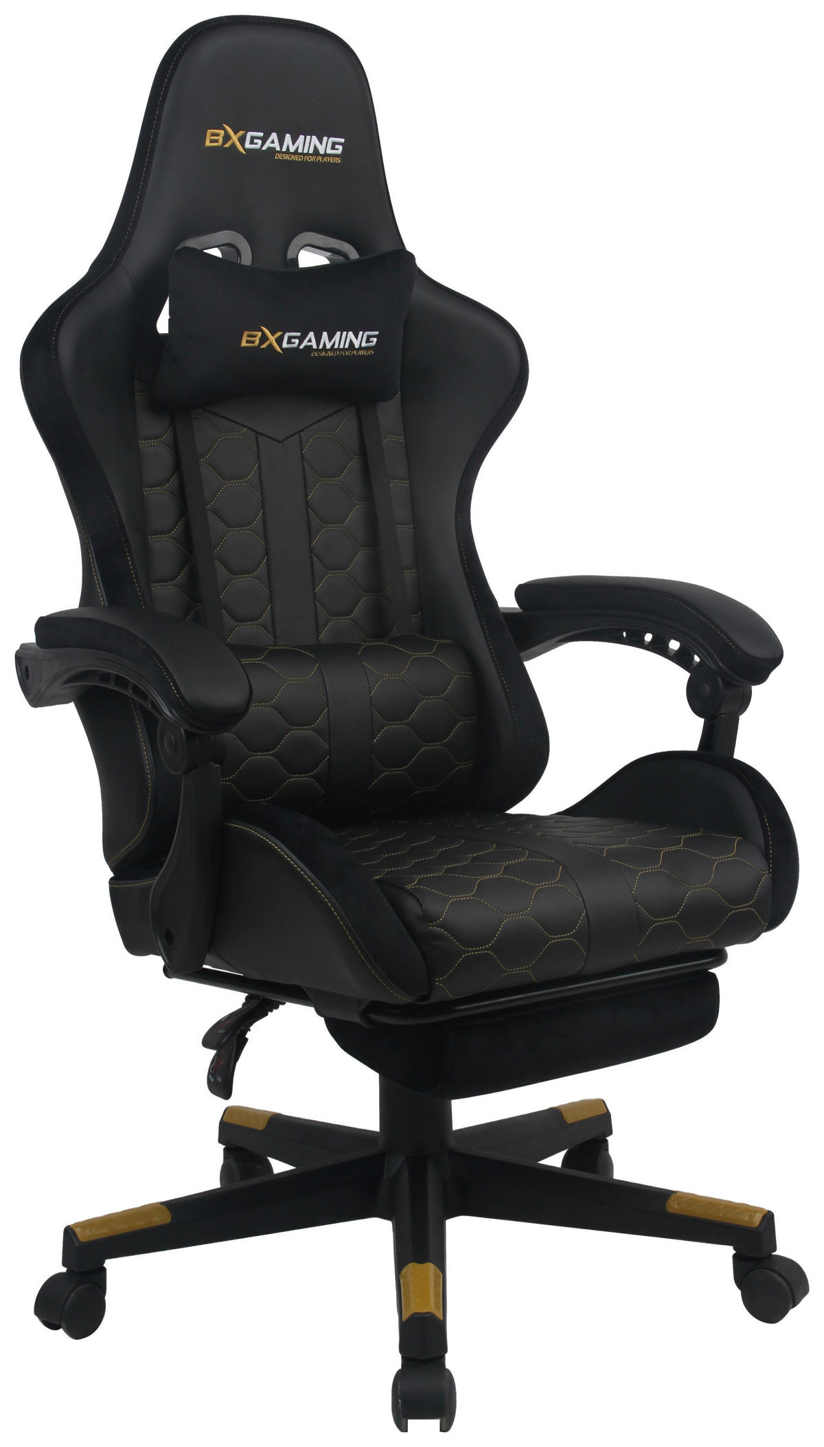 GAMINGSTUHL Schwarz Metall, Kunststoff, Textil   - Goldfarben/Schwarz, Design, Kunststoff/Textil (63/114/62cm) - BX Gaming