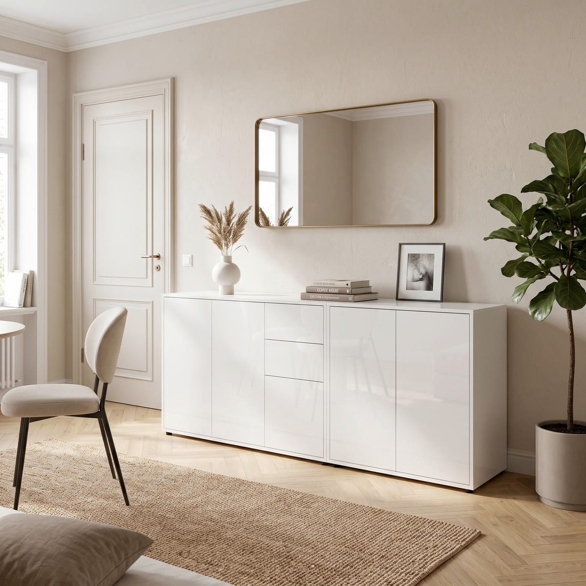 SIDEBOARD Mailand Set 10 184,5/73/33 cm 2 Schublade(n)  - Weiß Hochglanz/Schwarz, MODERN, Holzwerkstoff/Kunststoff (184,5/73/33cm) - MID.YOU